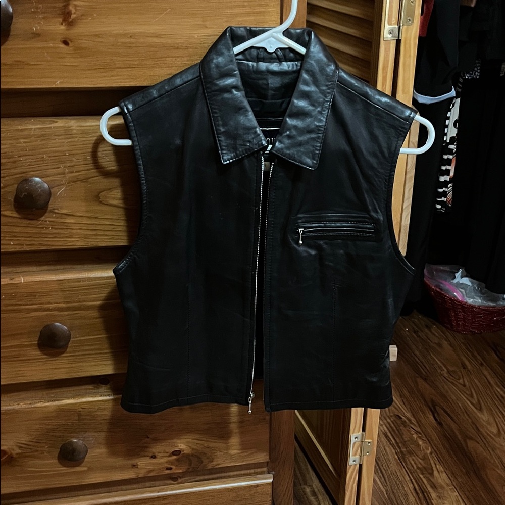 Black Leather Sleeveless Vest